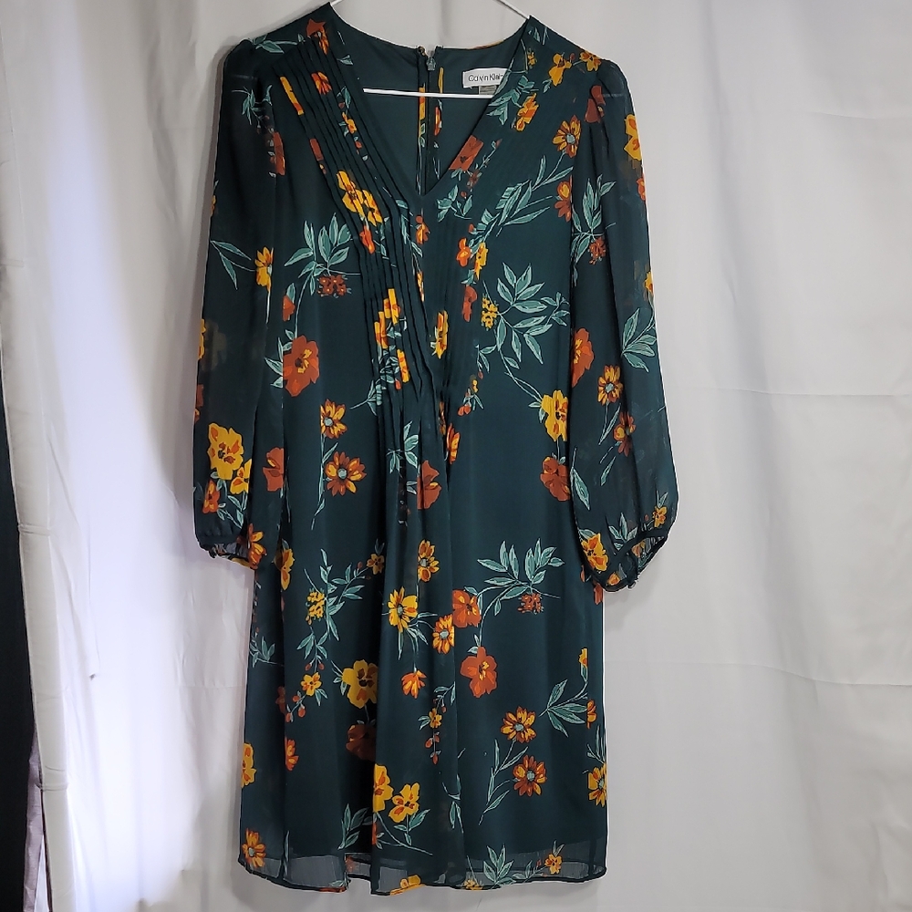 Calvin Klein Collection Orange and Green Long Sleeve Sundress